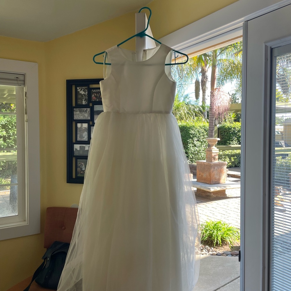 David's Bridal White Tulle Flower Girl Dress